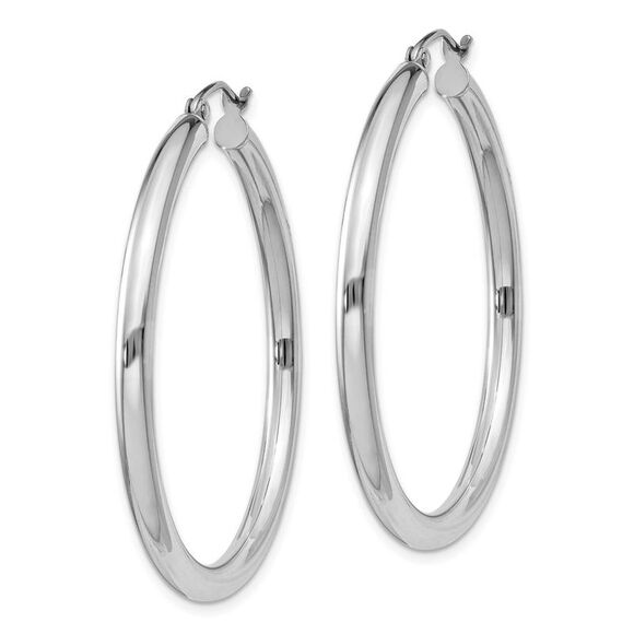 3mm, Sterling Silver, Classic Round Hoop Earrings - 40mm (1 1/2 Inch) - Picture 2 of 5